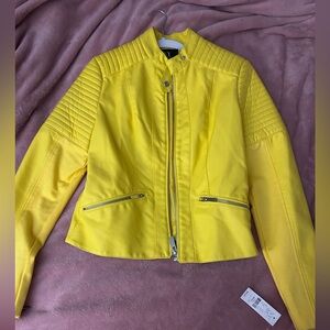 New York & Company Vibrant Yellow Leather Jacket